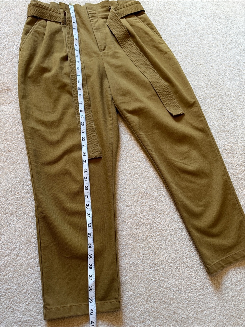 Cinched Waist Paper Bag Trousers Khaki Chinos, Tie Waist - Size 12 A New Day - Picture 5 of 8